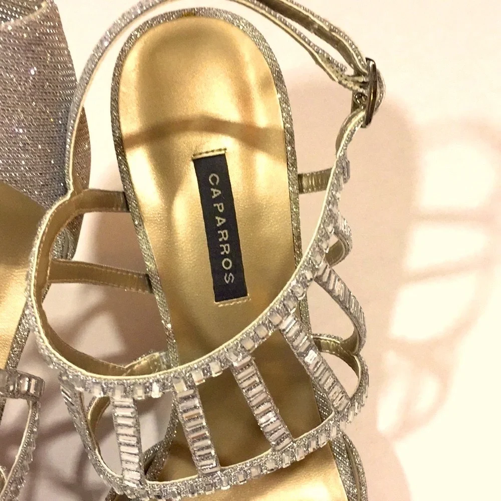 Caparros‎ Paris Silver Glimmer Jewel Heels. Size 9